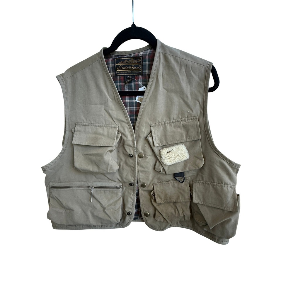 Vintage Eddie Bauer Tan Fishing Utility Vest L  Gorpcore Fly Fishing Outdoor - Picture 3 of 10
